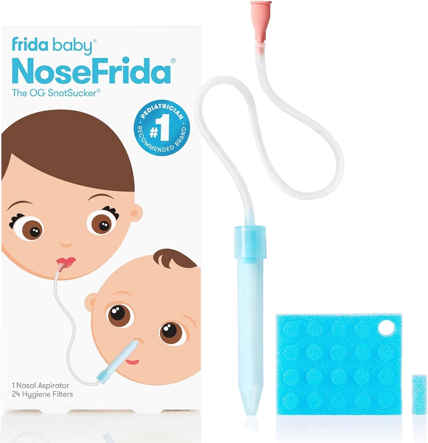 Frida Baby NoseFrida Nasal Aspirator, Snot Sucker Suitable for Newborns and Babies, Baby Nose Sucker with 24 Extra Hygiene Filters