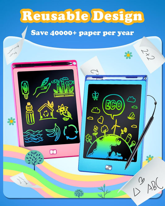 2-Pack LCD Writing Tablets for Kids, 8.5-Inch Drawing and Learning Boards, Blue & Pink