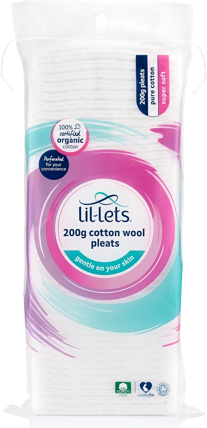 Lil-Lets Cotton Wool Round Pads, 200 Count, Certified Organic, 100% Pure Cotton Wool, Soft and Absorbent, Gentle on Skin, Dermatologically Tested, Bulk Pack