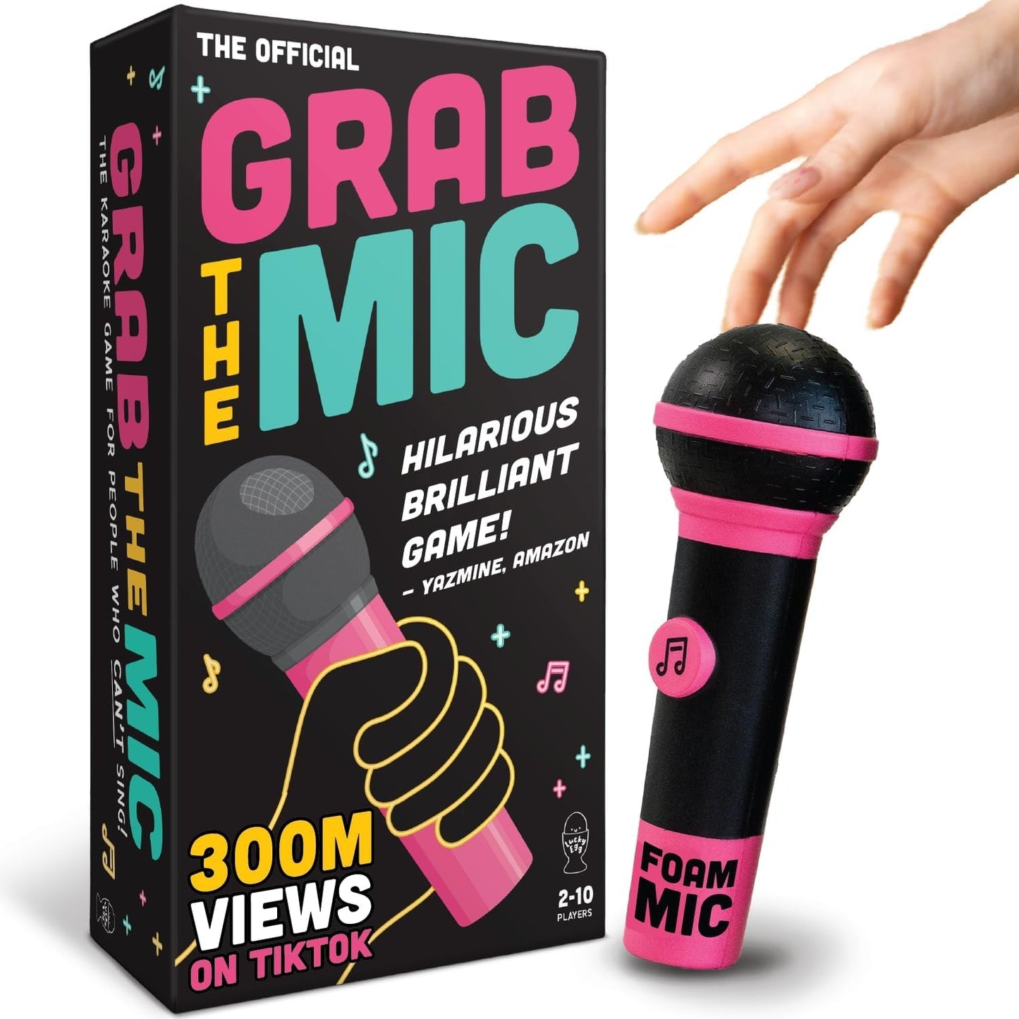 Lucky Egg Grab the Mic Family Karaoke Board Game, 2-10 Players, Ages 8+, 250 Lyrics (125 Cards), for Kids and Family Parties