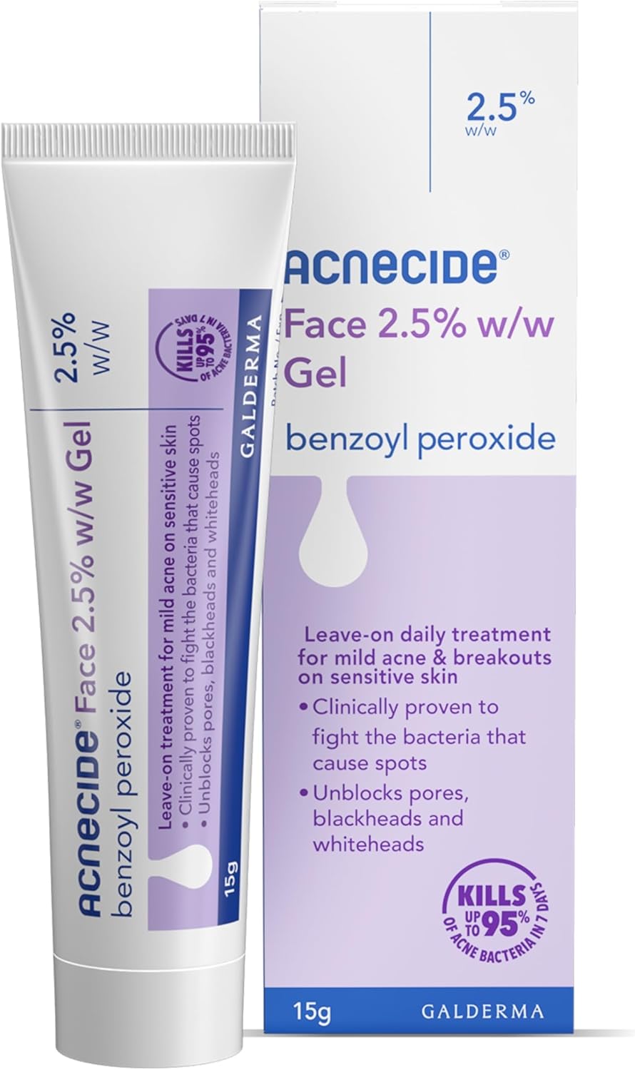 Acnecide Face Gel 5% Benzoyl Peroxide Acne Treatment for Spot Prone Skin 15g