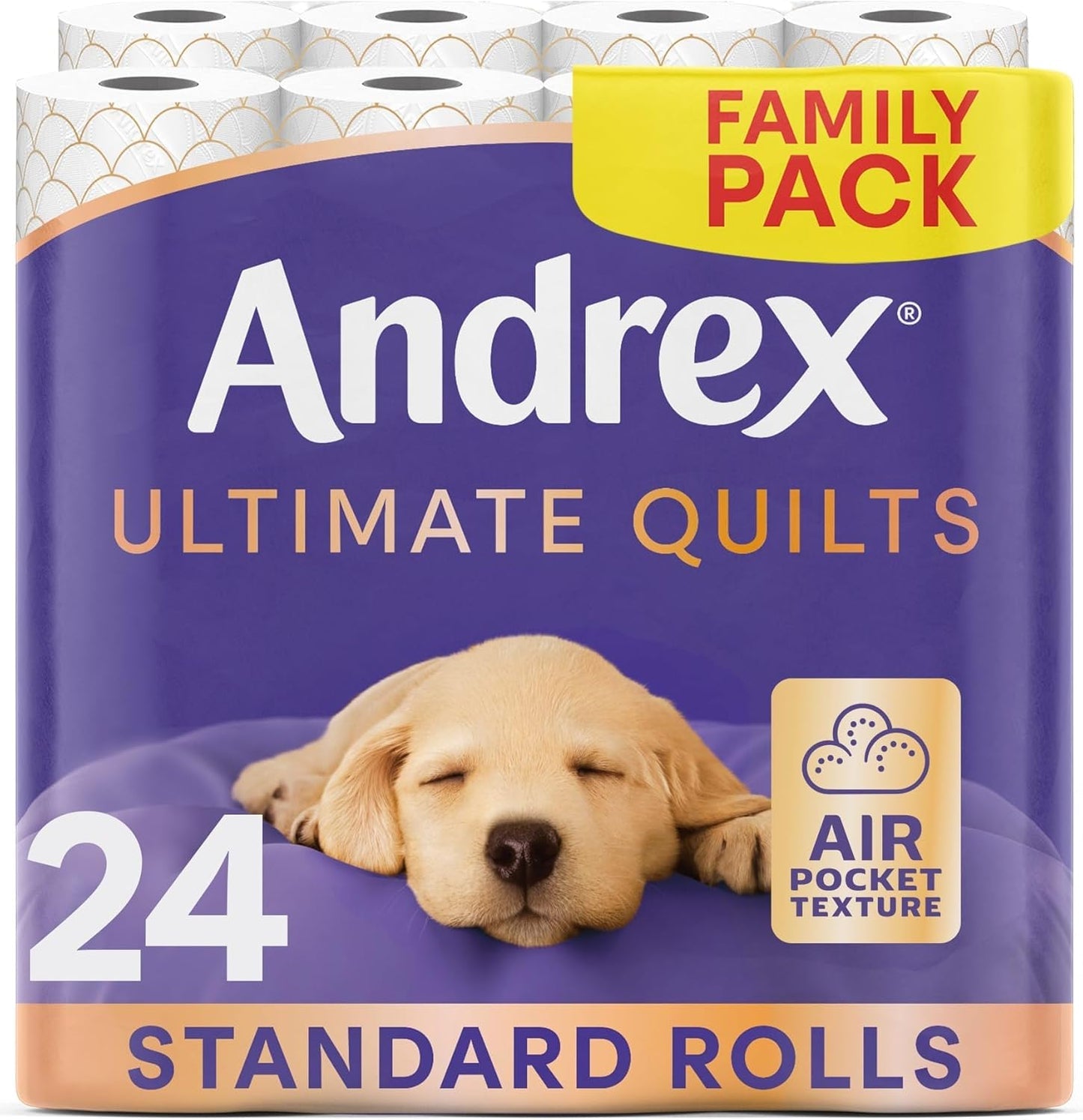 Andrex Ultimate Quilts Toilet Paper 24 Rolls, Air Pocket Technology for Soft, Thick Sheets – 24 Quilted Toilet Rolls x 1 Pack, FSC Certified