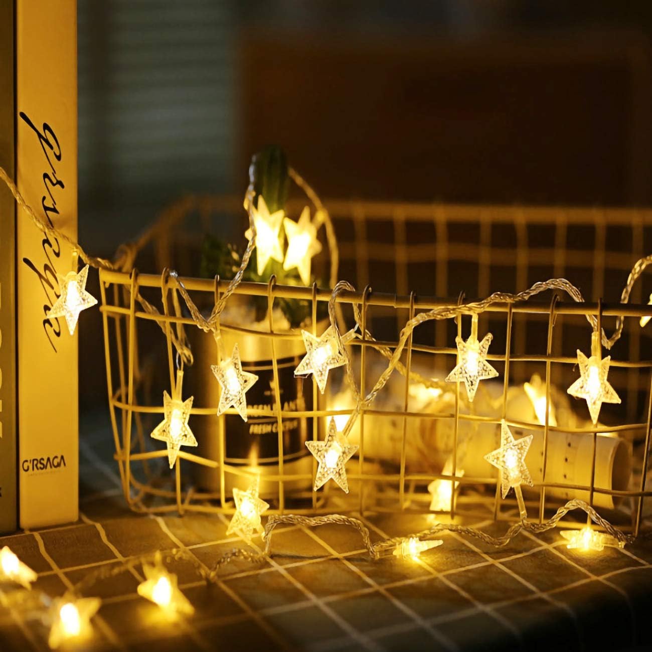 20ft 40 LED Battery Powered Fairy String Lights with 2 Modes, Star Design for Indoor and Outdoor Decoration, Bedroom, Wedding, Party, or Christmas Tree