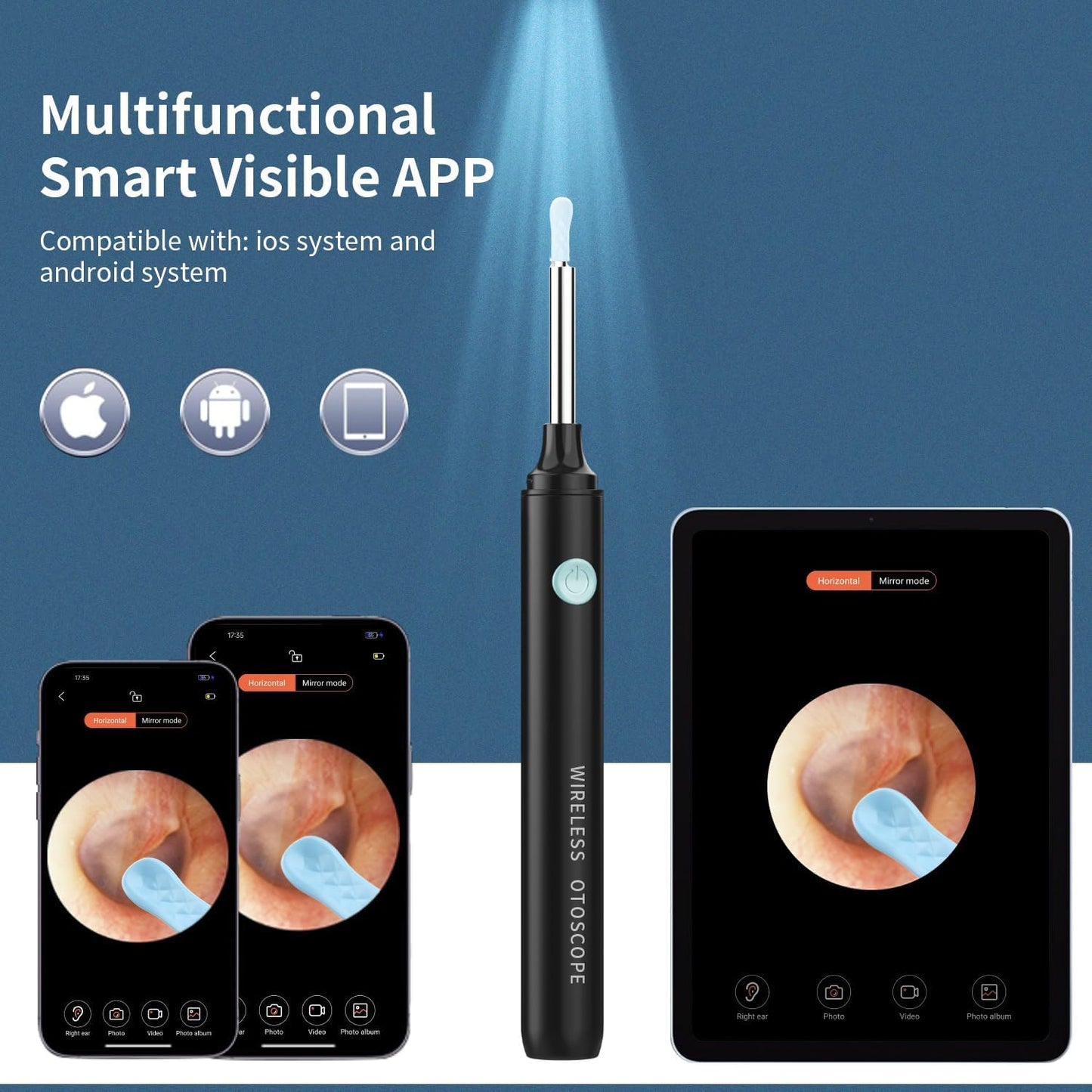 Ear Wax Removal Kit - Ear Cleaner with Camera, Camera with 6 Silicon Ear Spoon with 1080P, Ear Camera with LED Light, Ear Cleaning Kit for iPhone, iPad, Android -Black