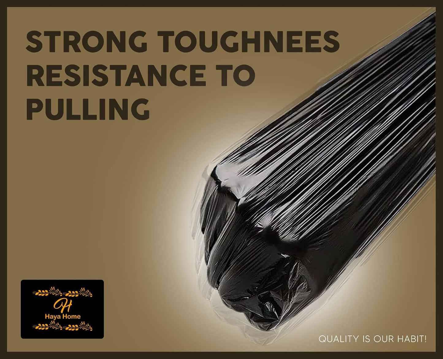 Haya Home 50 Black Plastic Bin Bags Liners, Refuse Sacks Pack of 50 X 1 Heavy Duty Waste Dustbin roll 100L for Kitchen Office DIY Garden Made from 100% Recycled Material