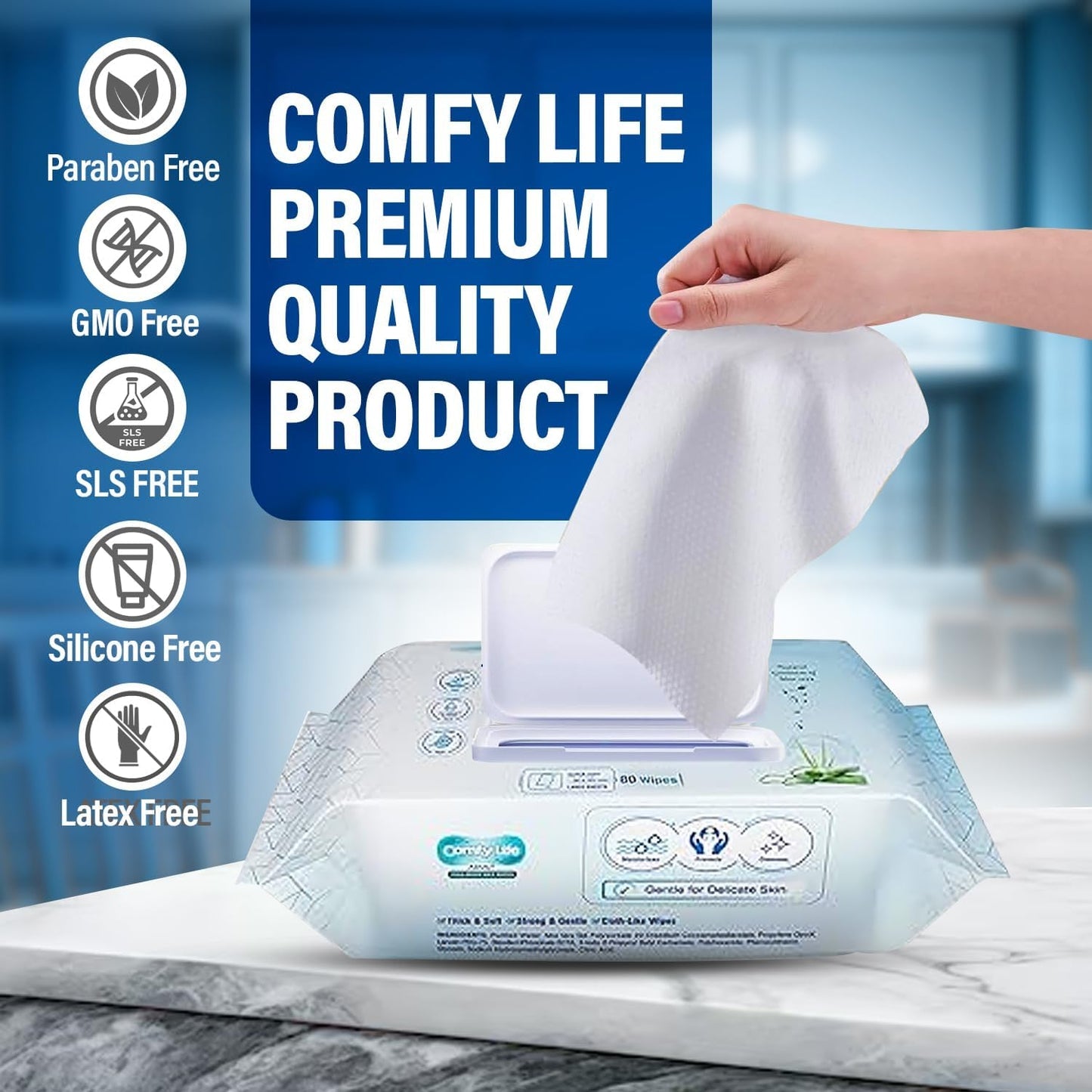 Comfy Life Premium Full Body Cleansing Wet Wipes For Adults - Large Luxury Fresh-feel Rinse-free Fragrance-free Bed Bath Intimate-care Soft Sheets (1 Pack (80 Wipes)