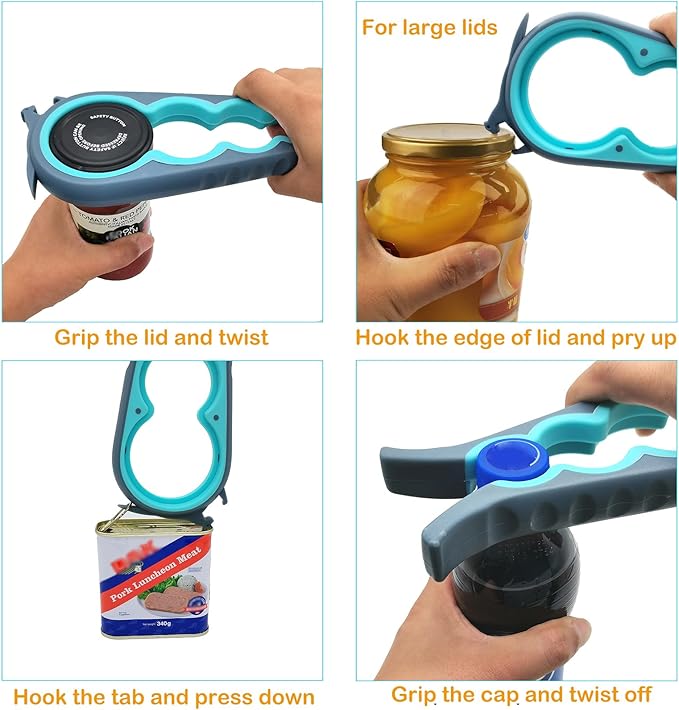 Otstar Jar Opener Bottle Opener and Ring Pull Can Opener for Weak Hands Arthritis Hands, Elderly