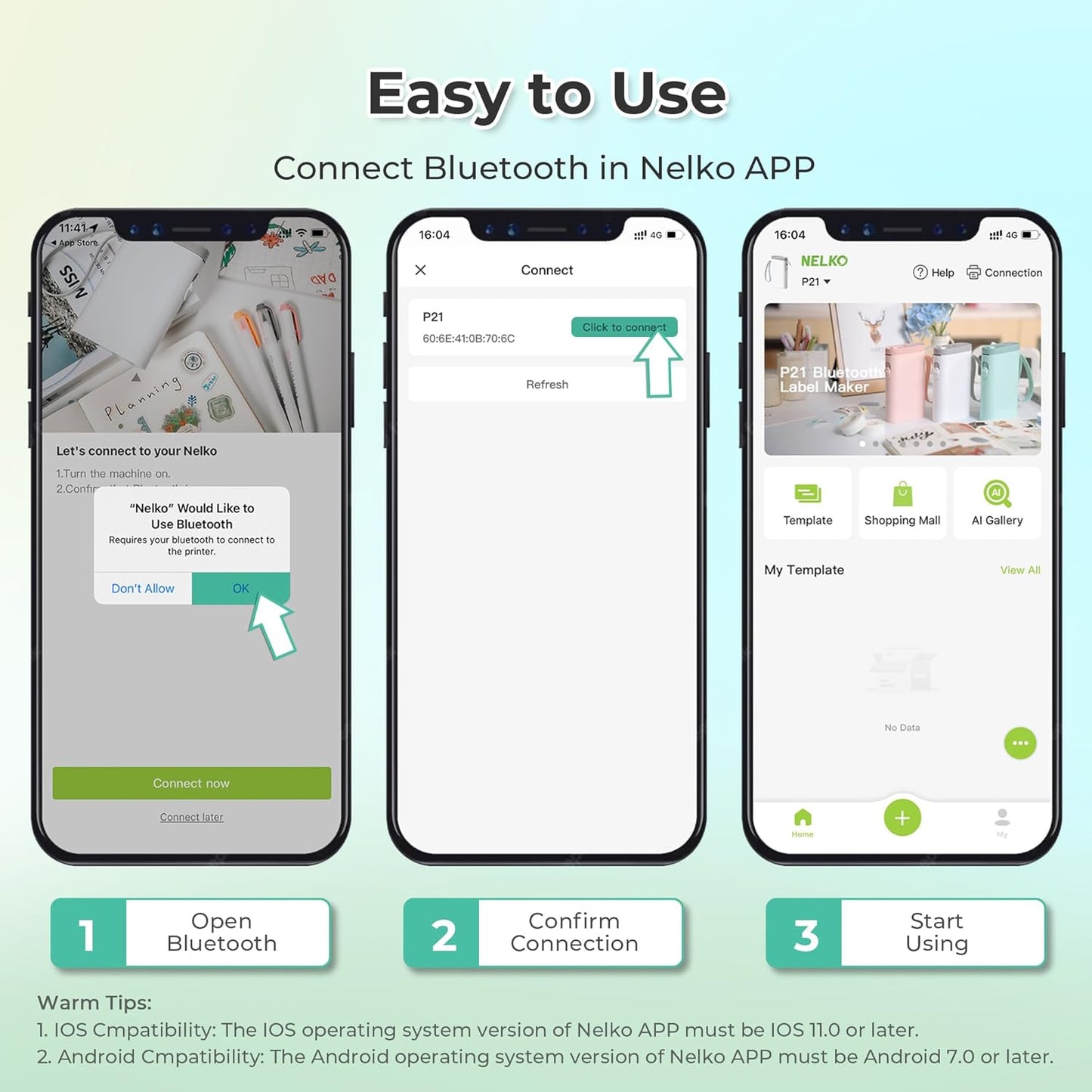 Nelko Label Maker Machine with Tape, P21 Portable Bluetooth Label Printer, Wireless Handheld Sticker Maker Mini Label Makers with Multiple Templates for Organizing Storage Barcode Office Home, White