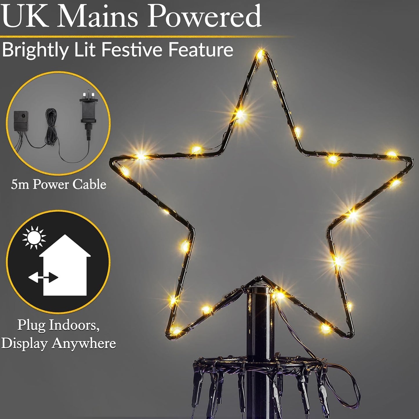 Christow Maypole Christmas Tree, 2.1m Light Up Outdoor Decoration with Flashing Warm White and White Micro LED Lights, Mains Operated