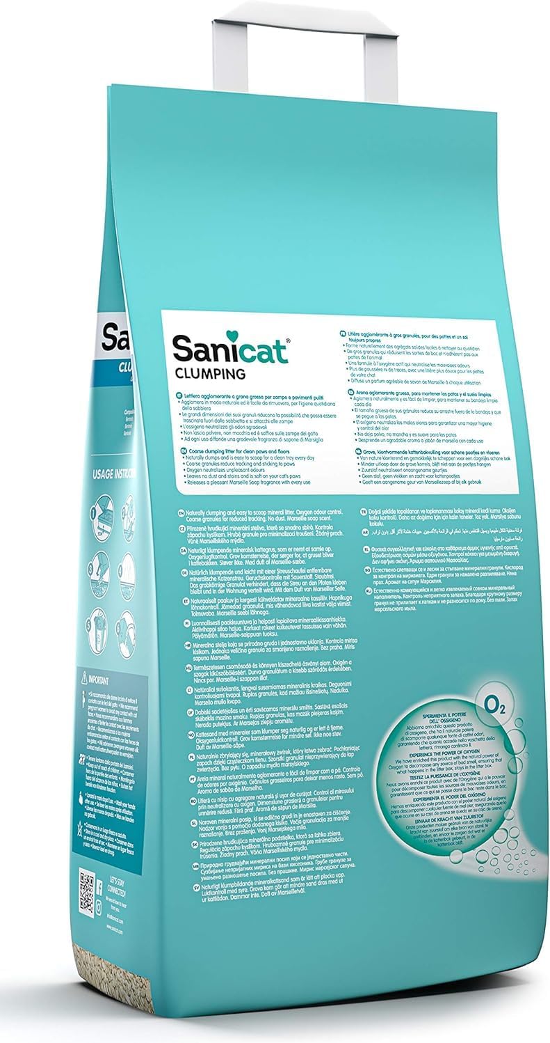 Sanicat - Clumping Cat Litter with Marseille Soap scent | Made of natural minerals with guaranteed odour control | Absorbs moisture and makes cleaning the tray easier | 10 L capacity