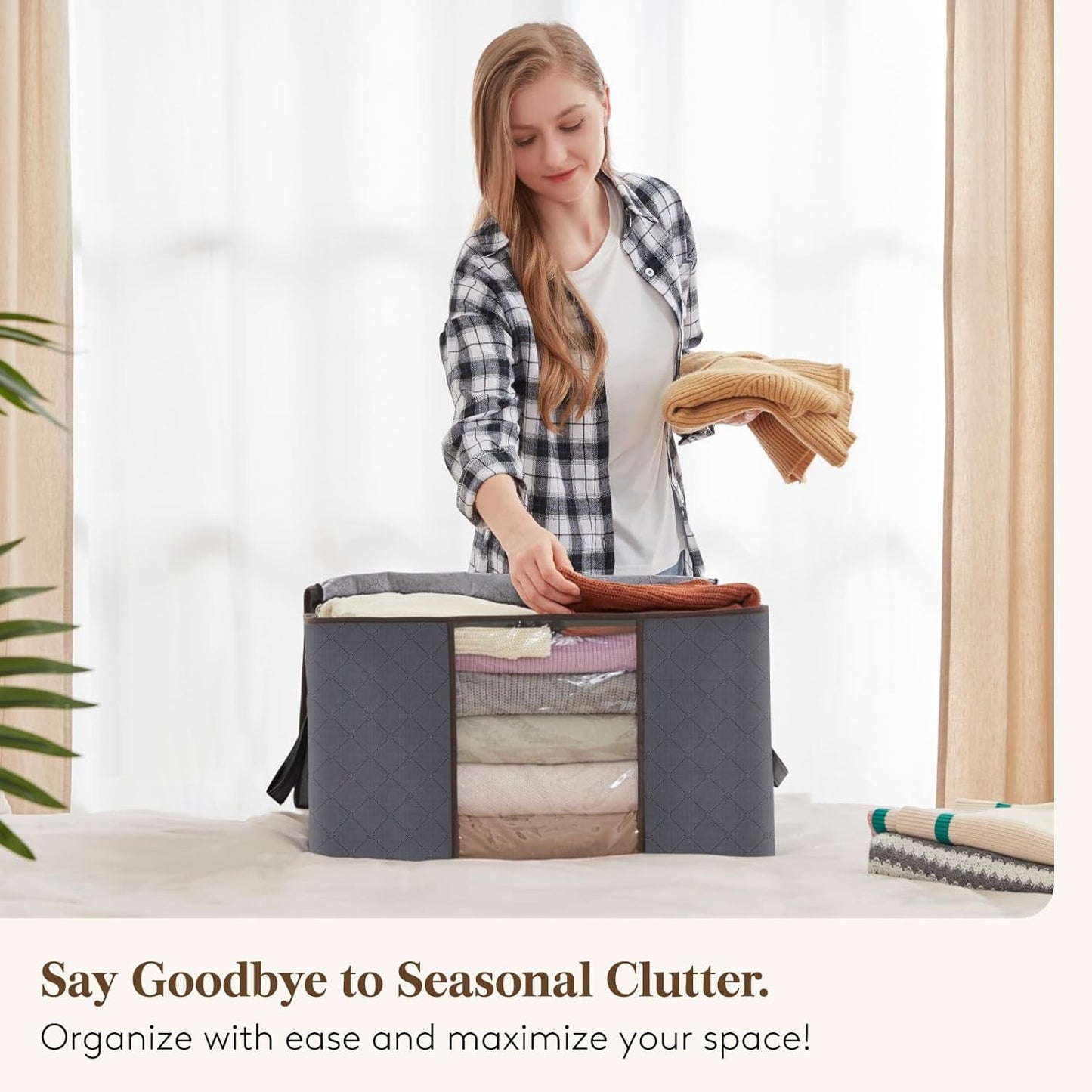 Lifewit 6-Pack Foldable Clothes Storage Bags with Clear Window for Clothing, Bedding, and Blankets, Grey