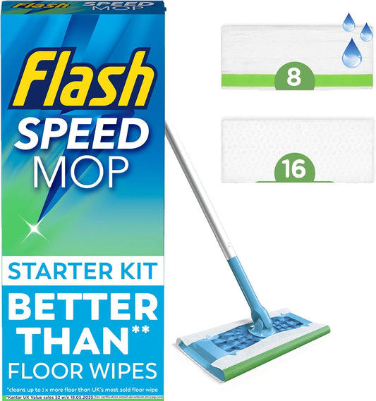 Flash Speedmop Floor Cleaner Starter Kit, 1 Handle with 4 Wet and 4 Dry Refills