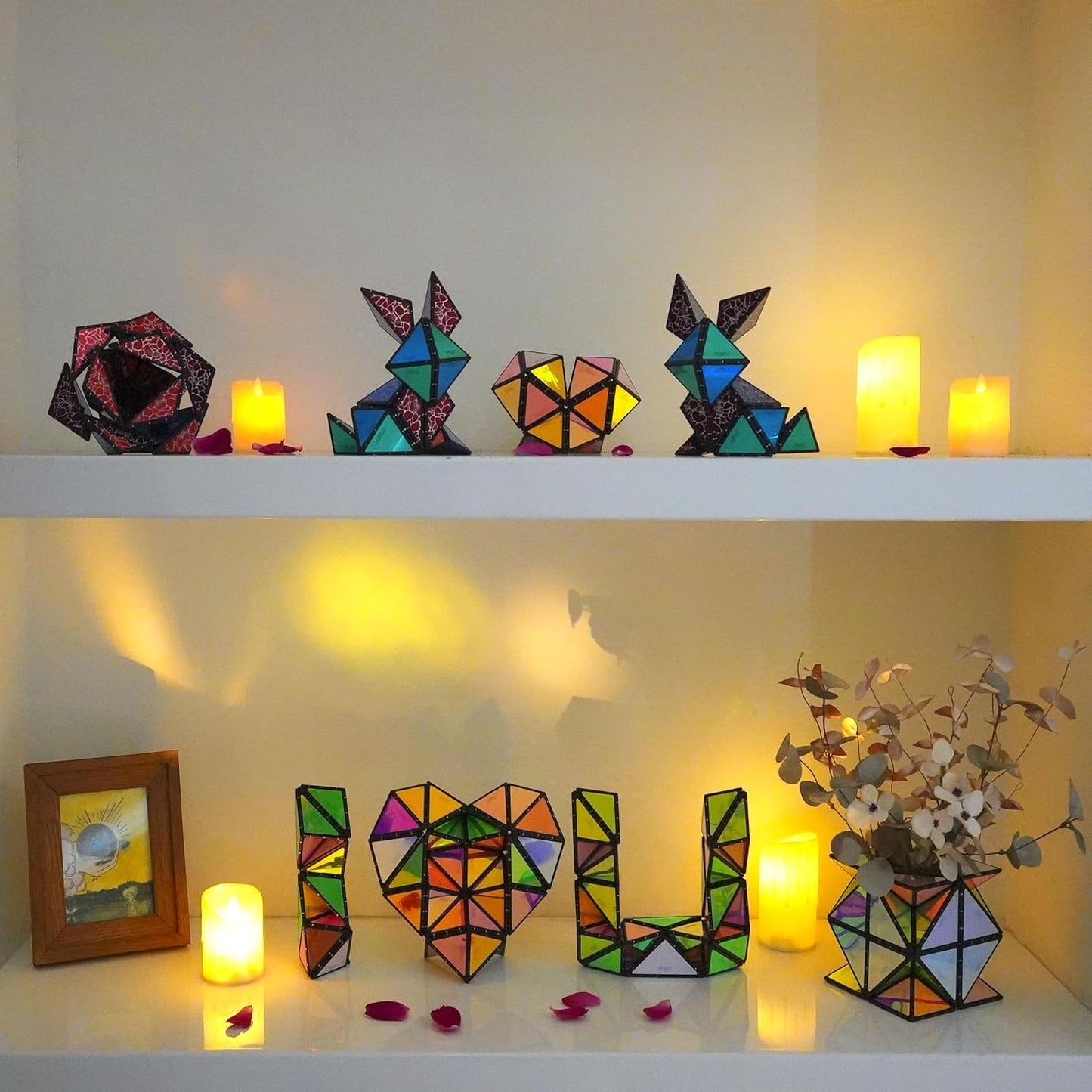 TOSY Magnet Pyramid Stone - 1 Cube Transforms into 1 Billion Shapes, 12 pieces, 243 Magnets, Holographic Design Magnet Tiles Creative Puzzle STEM/STEAM Toy