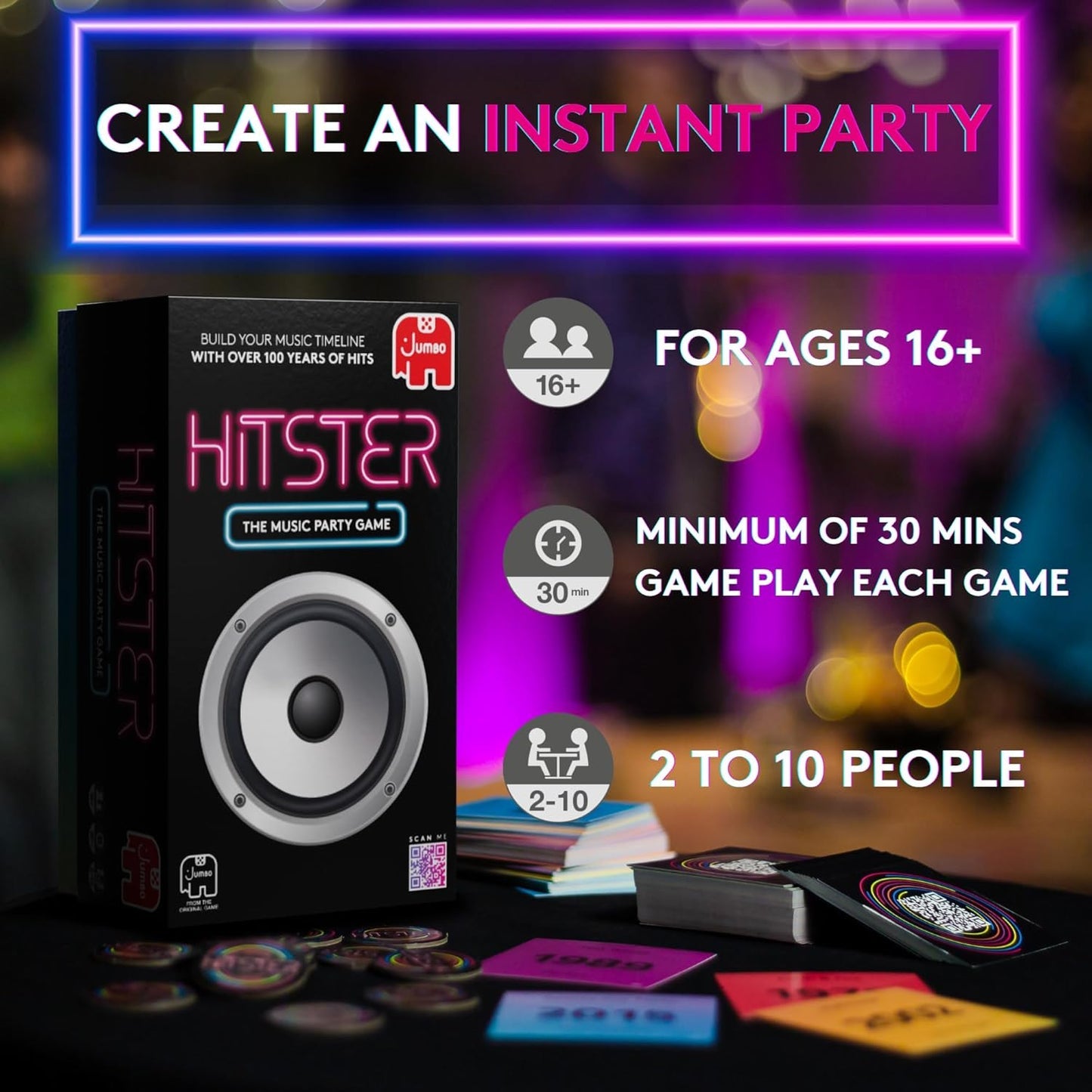 Hitster Music Party Board Game, Card Game for 2-10 Players, 300+ Music Hits, UK Edition, Adult and Family Game for Parties and Game Nights