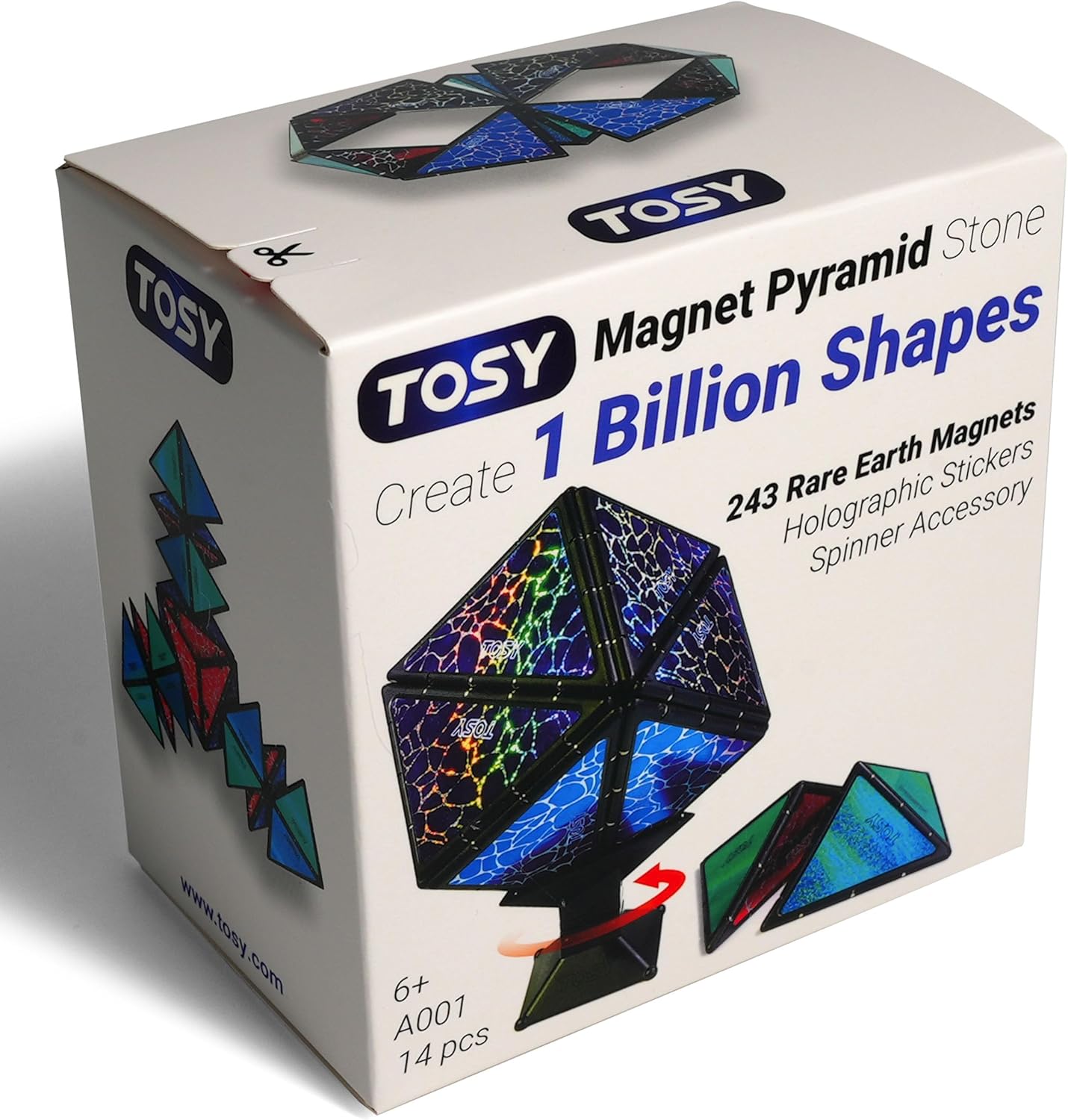 TOSY Magnet Pyramid Stone - 1 Cube Transforms into 1 Billion Shapes, 12 pieces, 243 Magnets, Holographic Design Magnet Tiles Creative Puzzle STEM/STEAM Toy