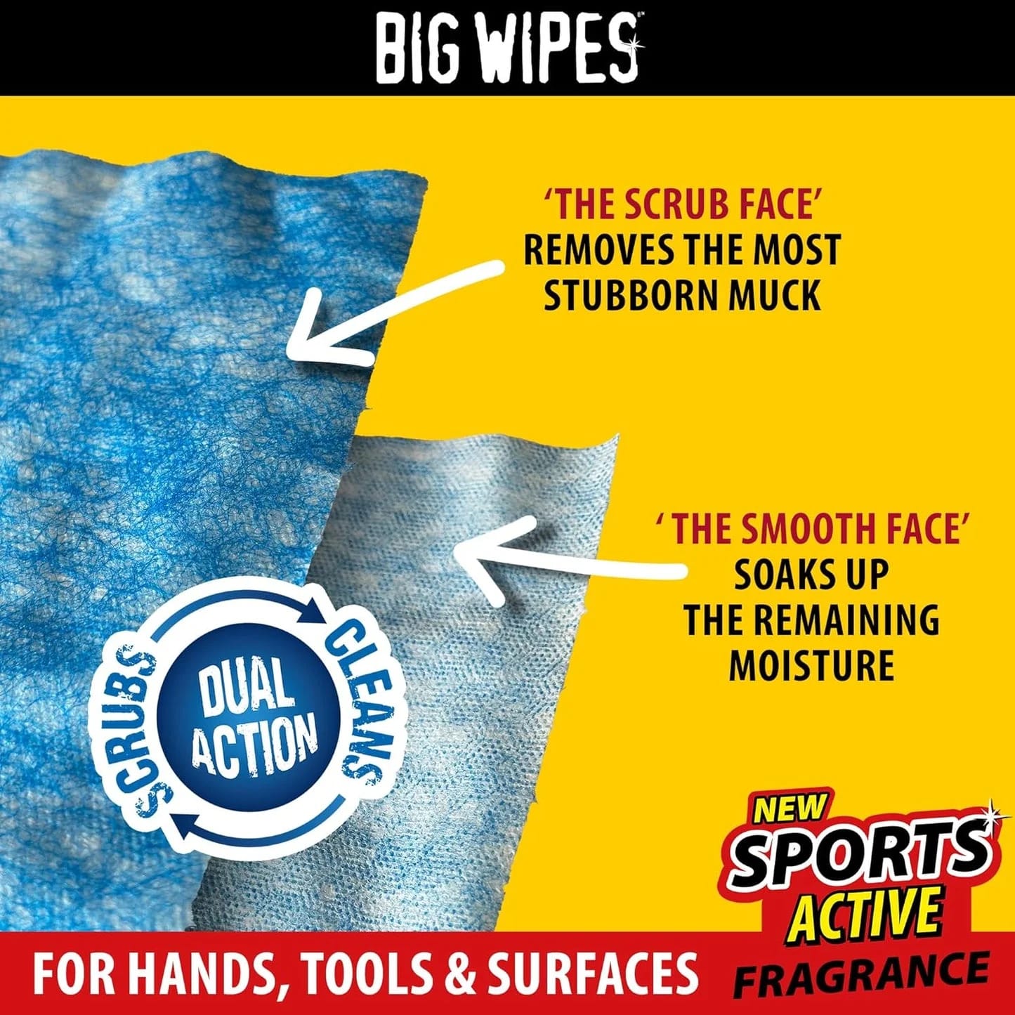 Big Wipes Heavy Duty Pro+ Hand Wipes in Dispenser Tub (x100) Textured Dual-Sided with Skincare. Ultra Efficient on Grime. Heavy Duty & Industrial Cleaning Products for Tradespeople