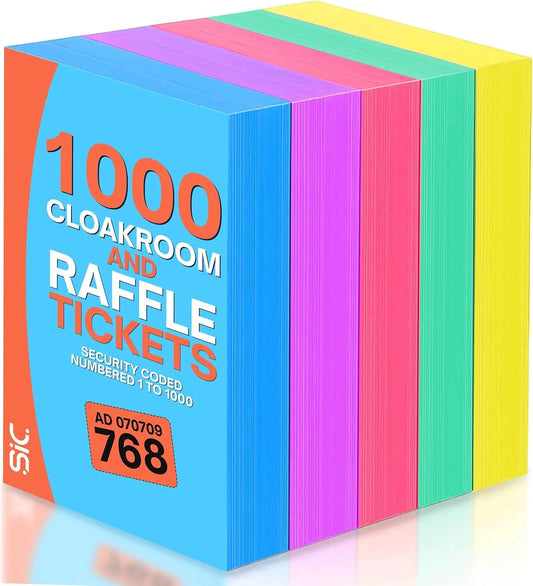 SIC ® 5-Pack Raffle Tickets Books 1-1000 – Cloakroom & Tombola Drum Tickets with Security Numbering – Numbered Raffle Books – Ideal for Fundraising, Prize Draws & Charity Events