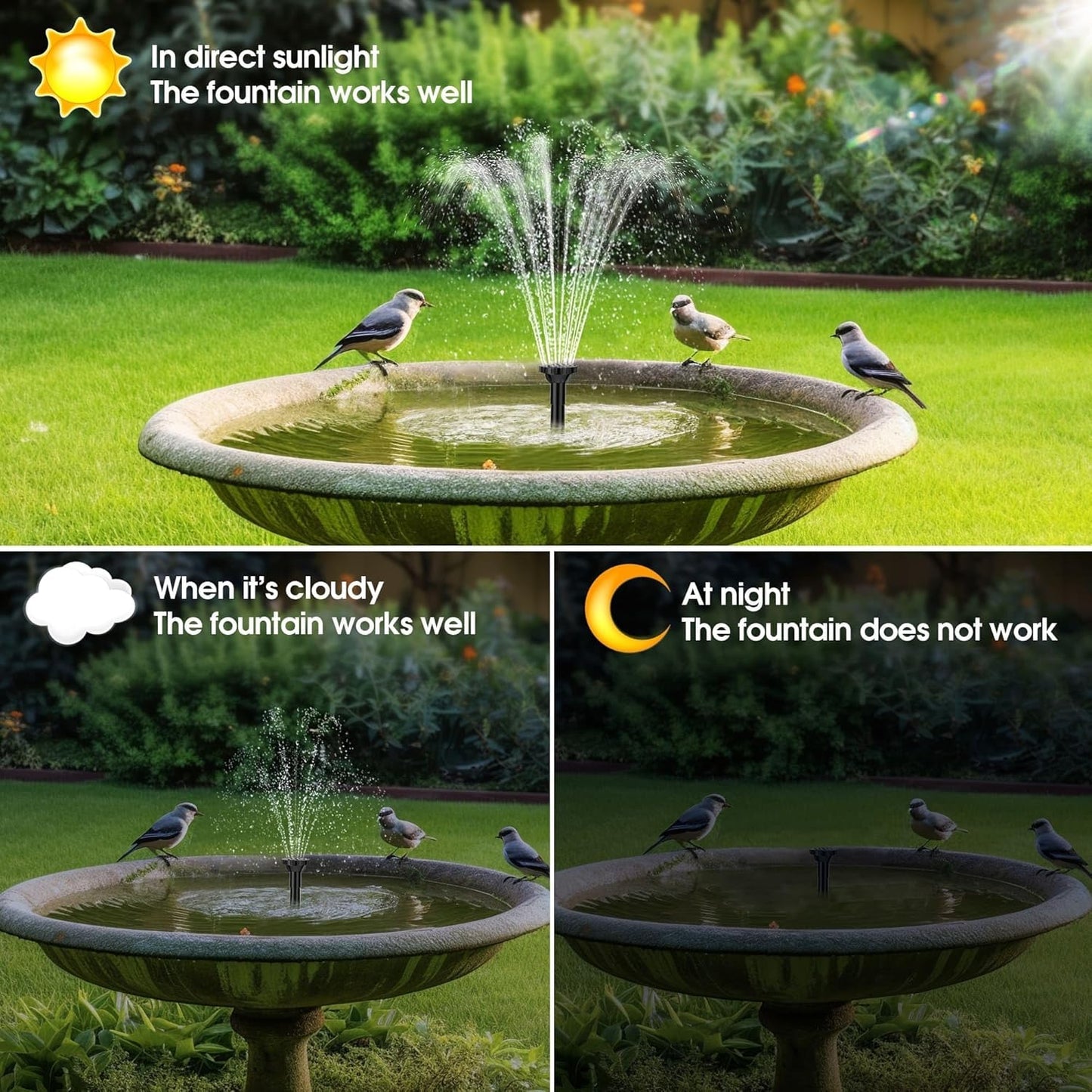 Biling Solar Pond Foundtain with Battery Backup, 6W 300L/H Solar Water Pump with 3000mAh Battery Backup, with Filter DIY 5ft Tubing Solar Fountains Water Feature for Garden Ponds, Pool, Fish Tank