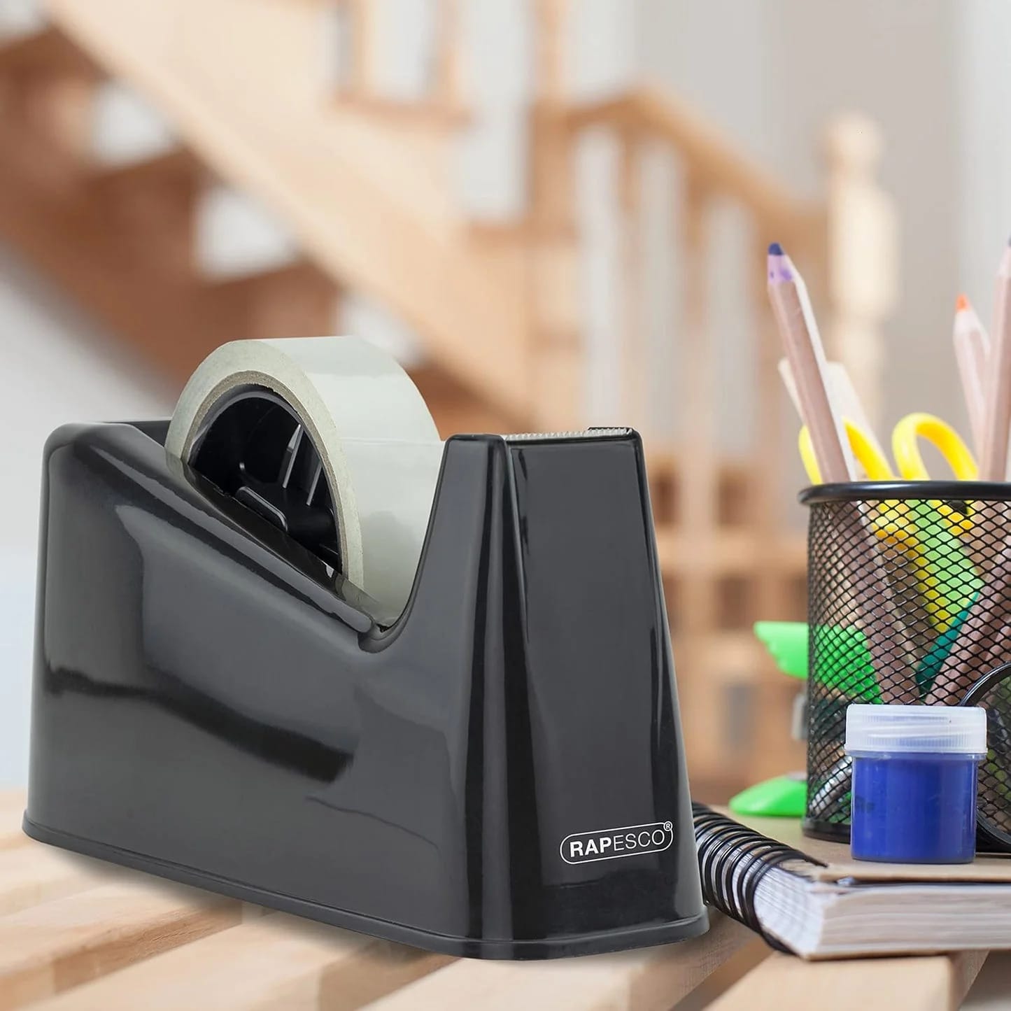 Rapesco 1540 500 Heavy Duty Tape Dispenser with 2 Tape Rolls, Black