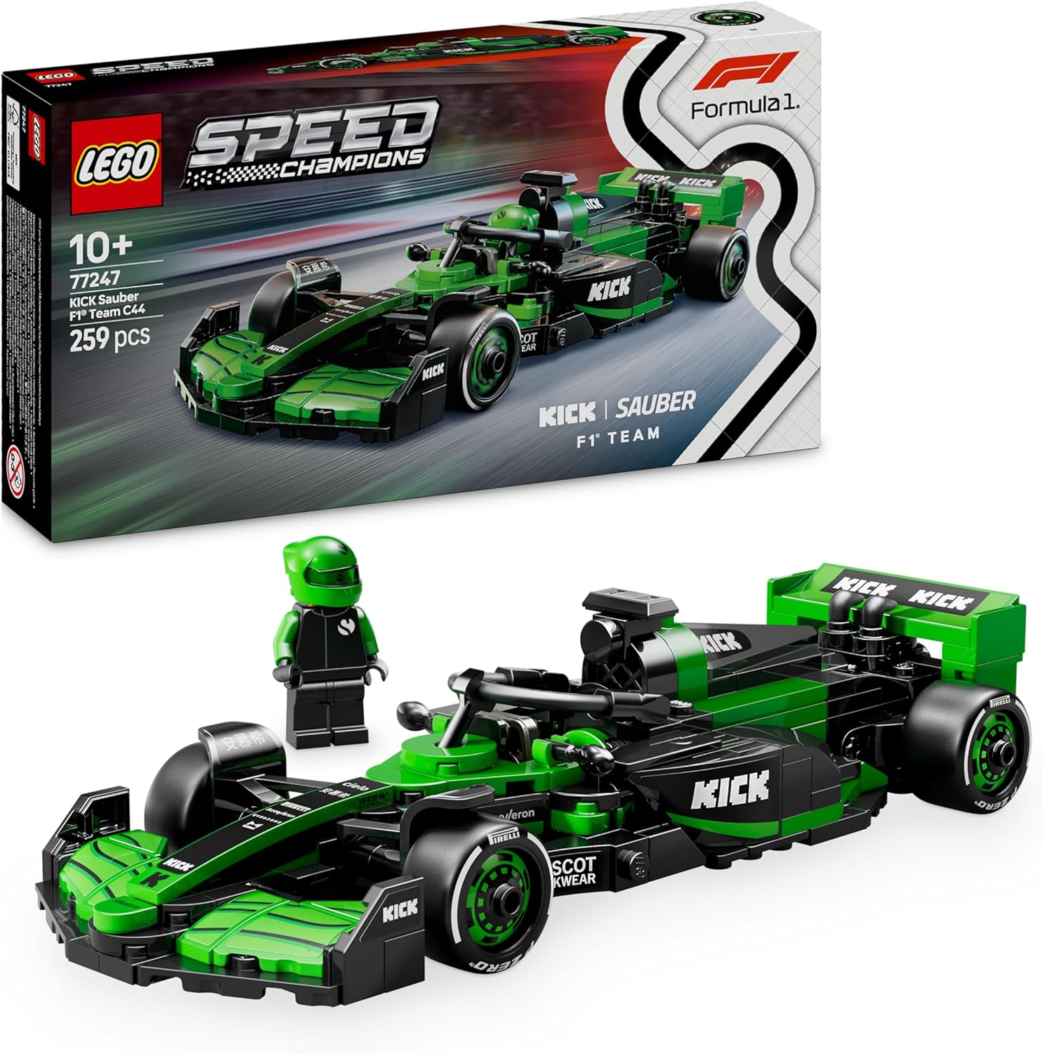 LEGO Speed Champions Sauber F1 Team C44 Race Car Model Set 77247, Includes Collectible Driver Minifigure, for Ages 10+