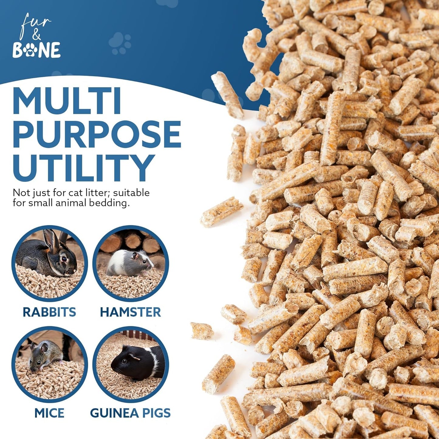 Fur & Bone 1 x 30L Cat Litter - Ultra Absorbent Biodegradable Wooden Pellets, Natural Scent, Odour Control, Soft Bedding for Comfort, Made from Virgin Wood - Scandinavian Timber Aroma