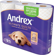 Andrex Ultimate Quilts 9 Mega Toilet Rolls = 13.5 Standard Toilet Rolls, 50% Longer Lasting Paper, Air Pocket Technology for Soft, Thick Sheets, FSC Certified
