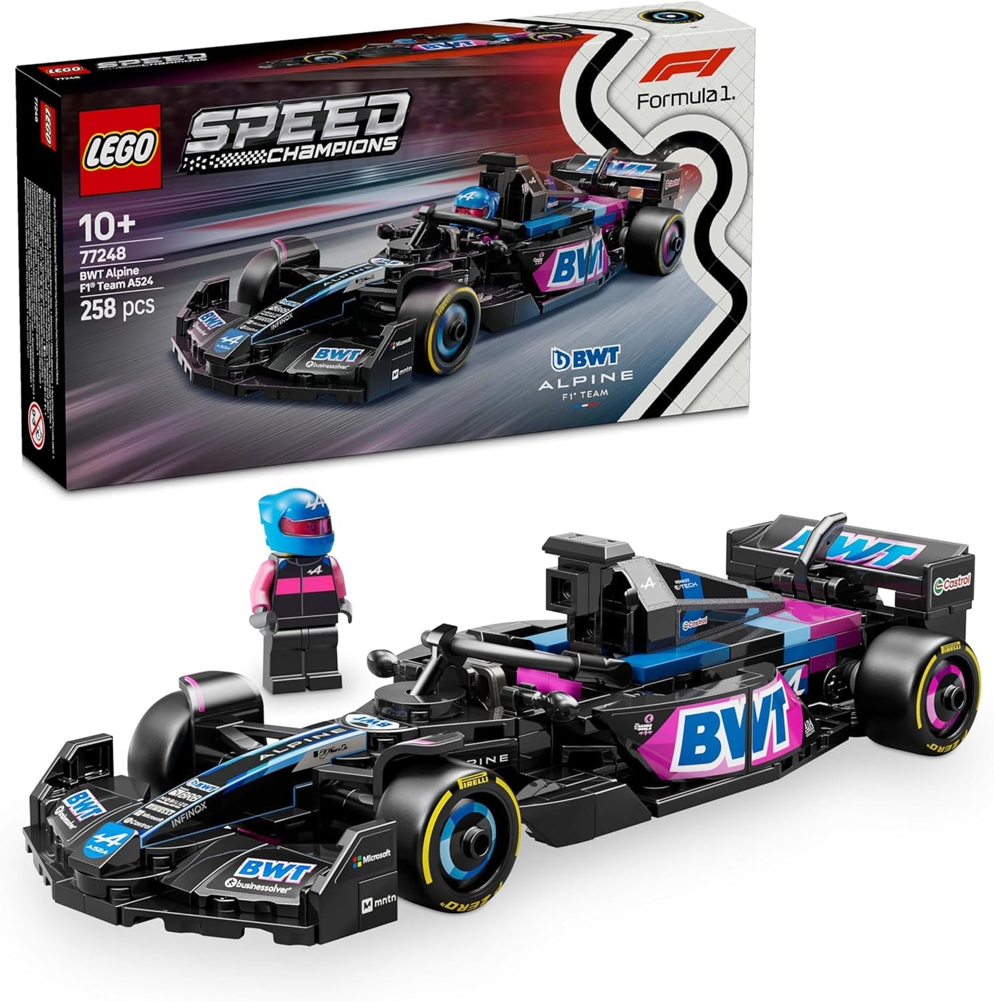 LEGO Speed Champions BWT Alpine F1 Team A524 Race Car Model Set 77248, Includes Collectible Driver Minifigure, for Ages 10+