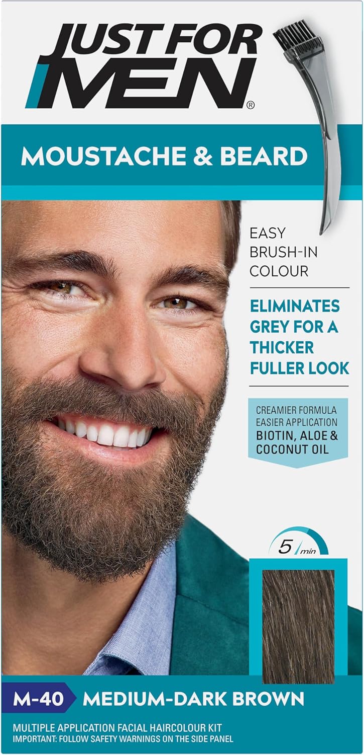 Just for men Moustache & Beard Medium Brown Dye, Eliminates Grey for a Thicker & Fuller Look � M35