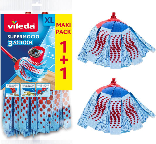 Vileda Supermocio Micro and Cotton Mop Refill, White, 18 x 10 x 37 cm, Pack of 2