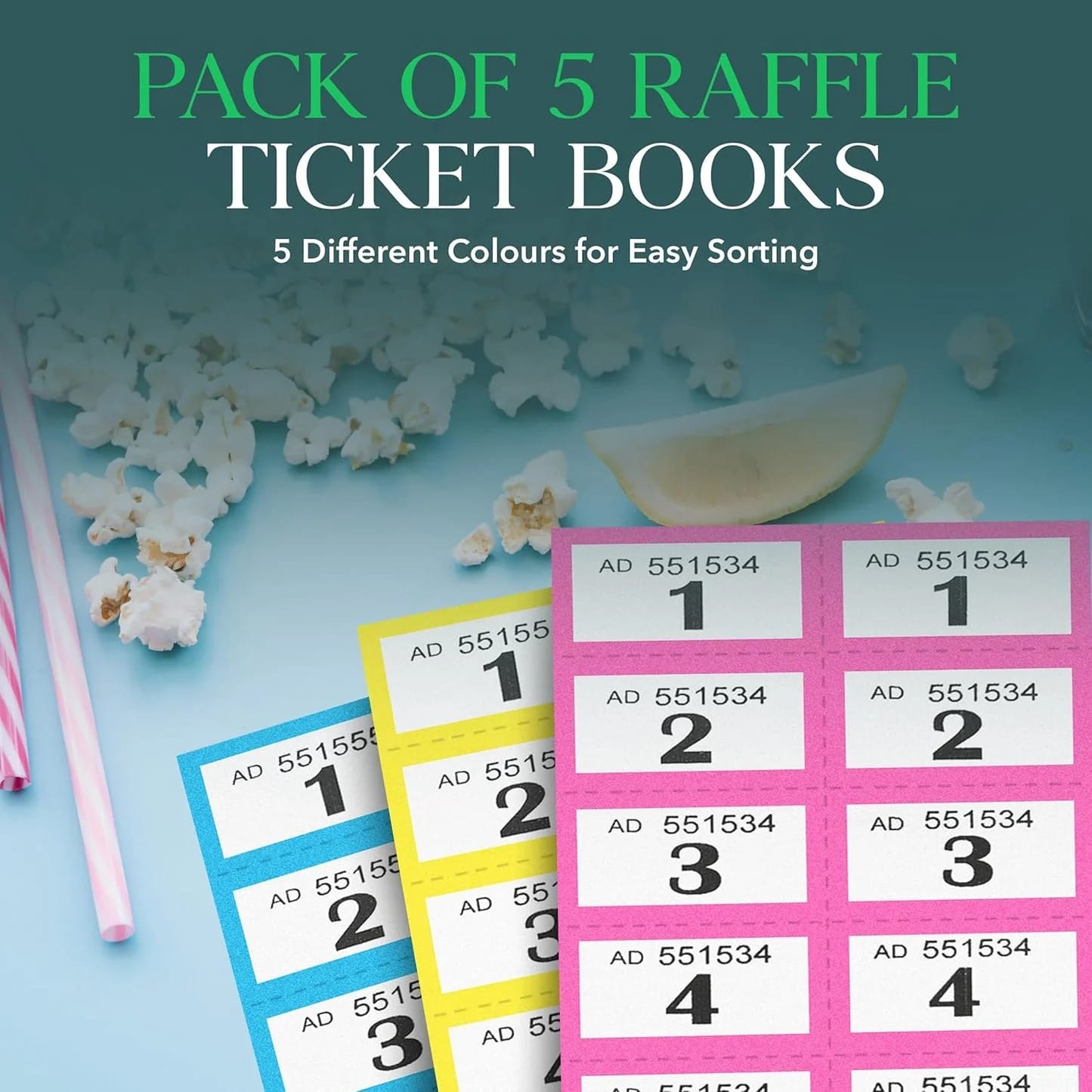 SIC ® 5-Pack Raffle Tickets Books 1-1000 – Cloakroom & Tombola Drum Tickets with Security Numbering – Numbered Raffle Books – Ideal for Fundraising, Prize Draws & Charity Events