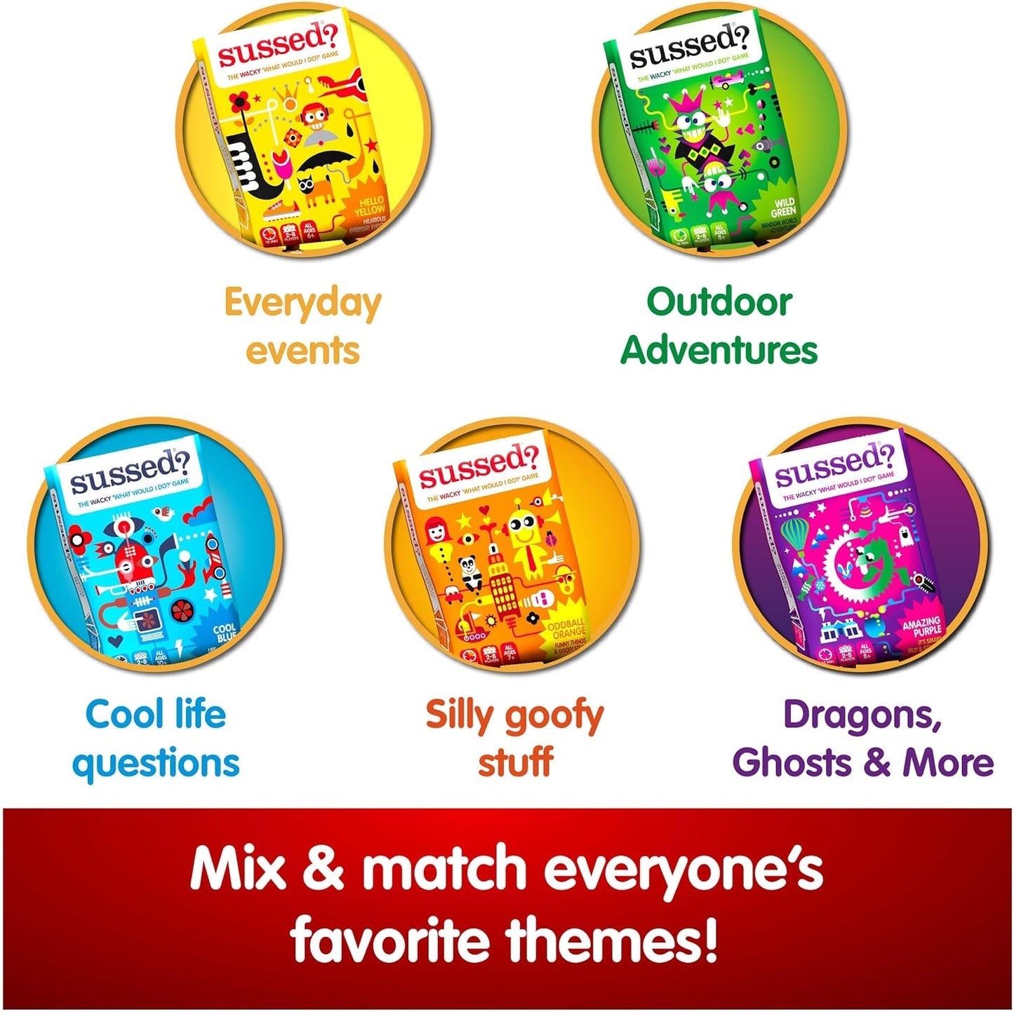 SUSSED Card Game for Kids & Adults - Guess My Wacky Answer | Travel Game for Family Holidays & Car Trips | Birthday Gift Idea | Yellow Pack