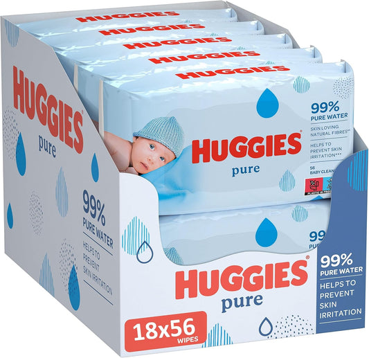Huggies Pure Baby Wipes, 18-Pack (1008 Wipes), 99% Water, Fragrance-Free, Gentle Cleaning and Protection, Natural Wet Wipes