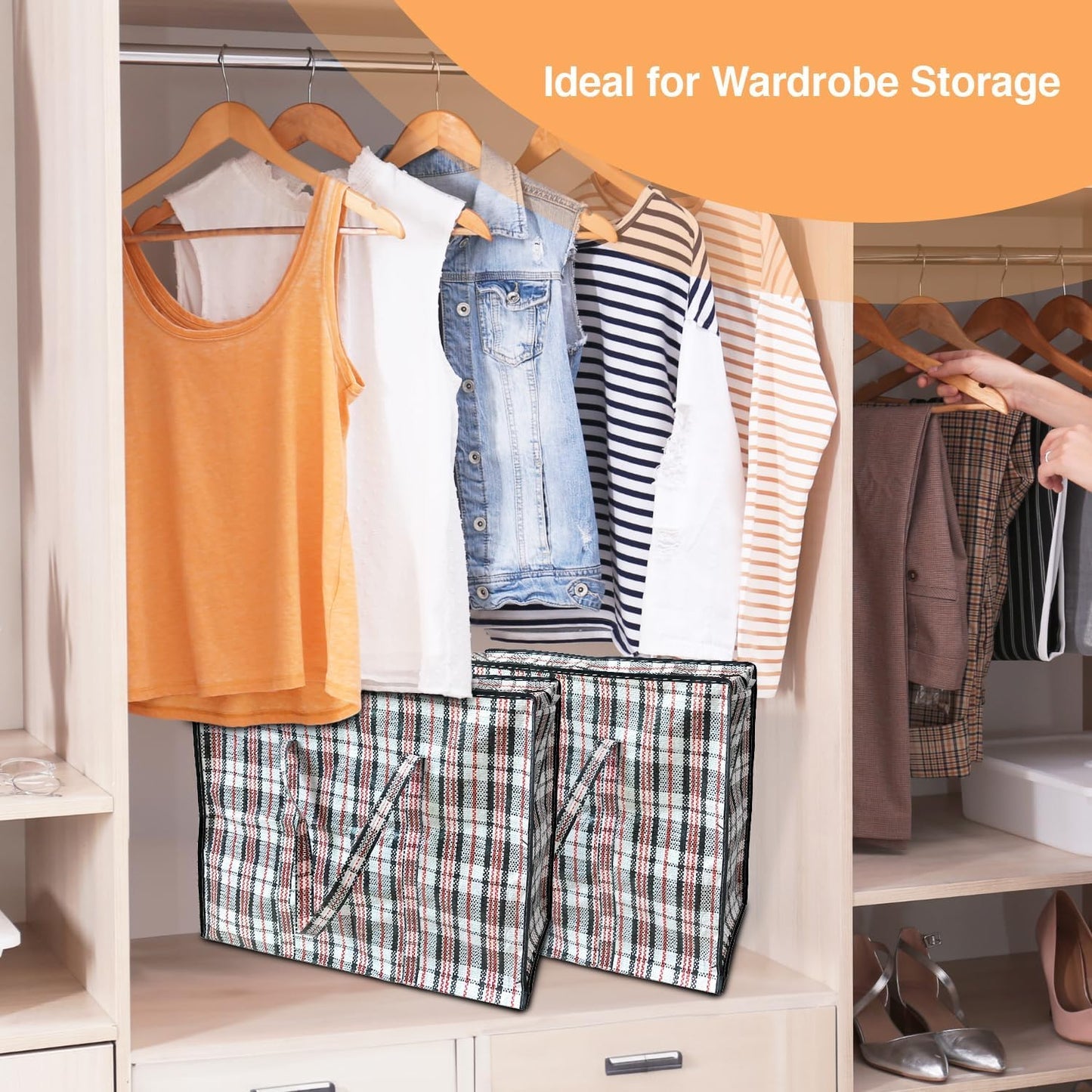 ANSIO Large Laundry Bags Pack of 5 Storage Bags Reusable Laundry Bags with Zips Ideal for Moving House Clothing & Wardrobe Storage (60L x 25W x 50H cm)