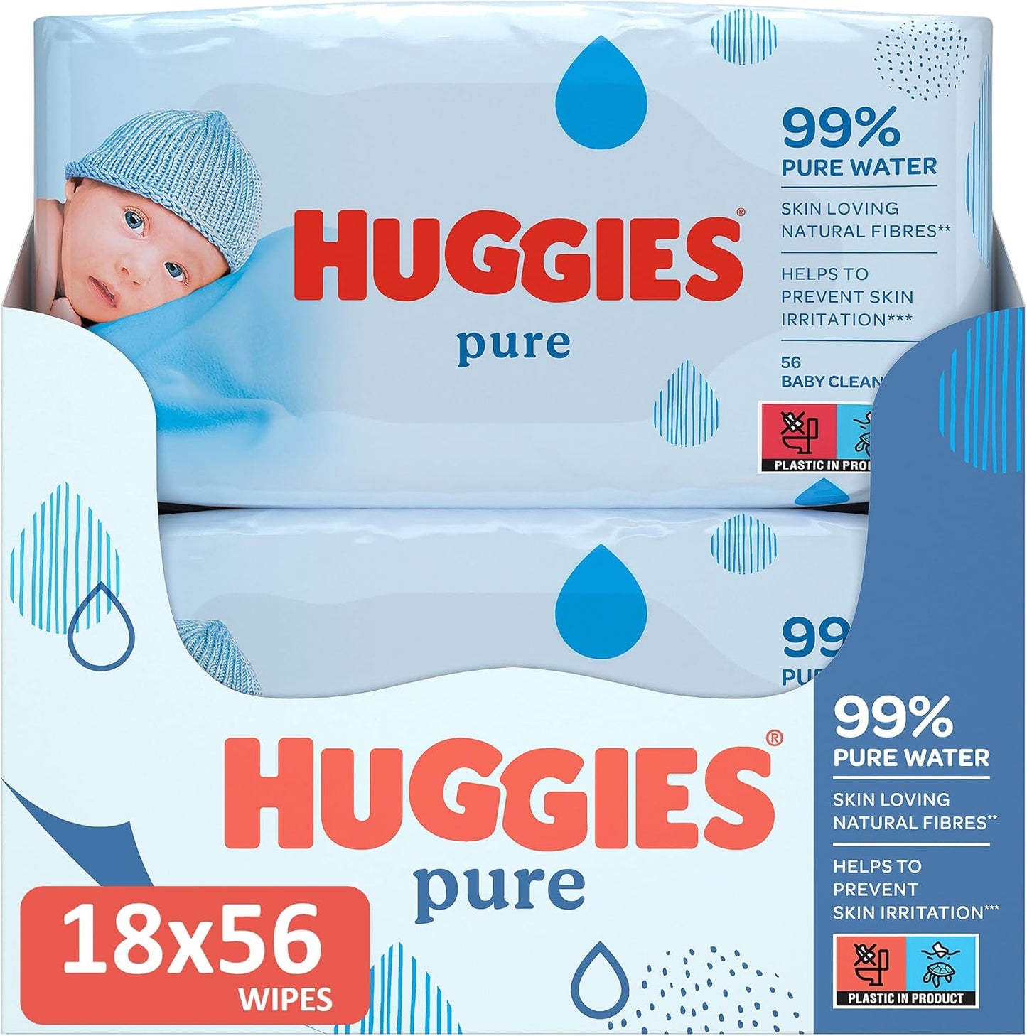 Huggies Pure Baby Wipes, 18-Pack (1008 Wipes), 99% Water, Fragrance-Free, Gentle Cleaning and Protection, Natural Wet Wipes