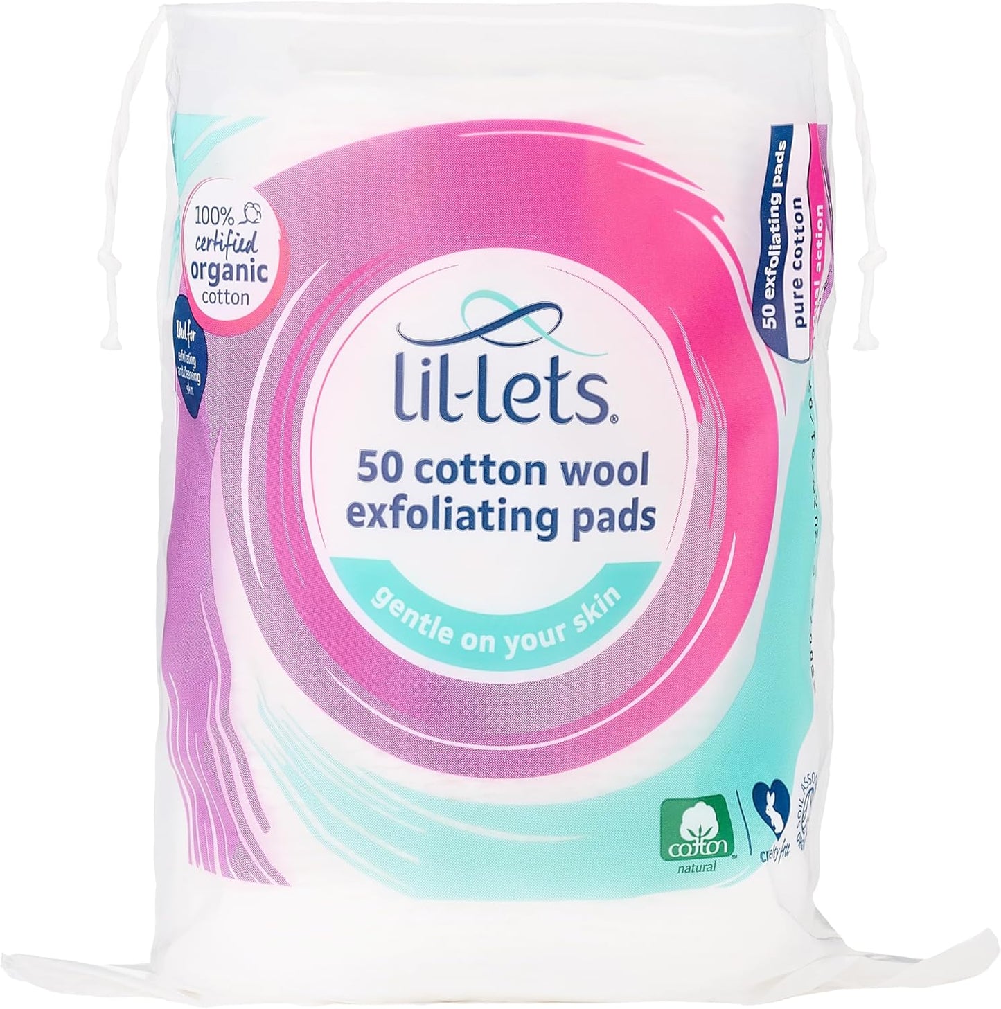 Lil-Lets Cotton Wool Round Pads, 200 Count, Certified Organic, 100% Pure Cotton Wool, Soft and Absorbent, Gentle on Skin, Dermatologically Tested, Bulk Pack
