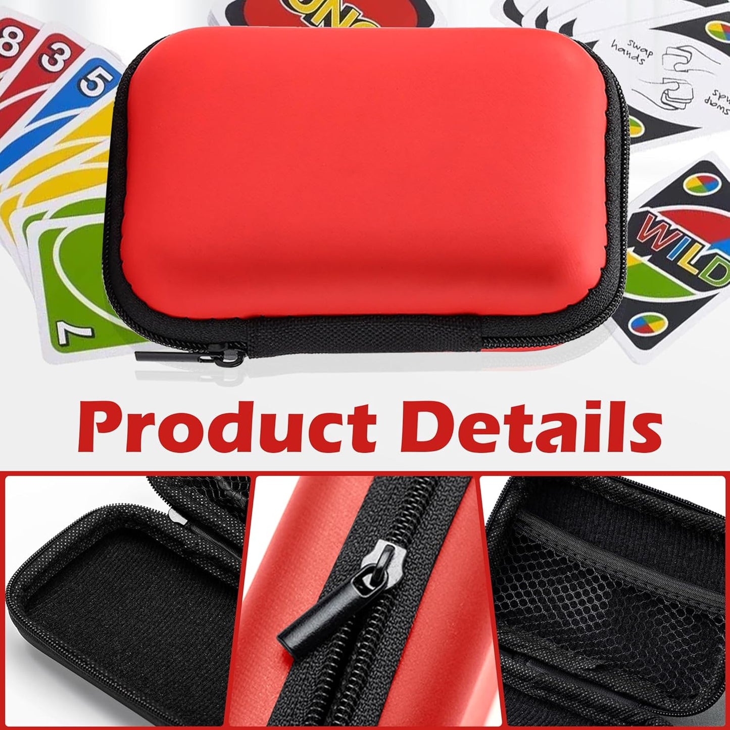 mwellewm Playing Cards Case for UNO, Card Game Case, Practical Playing Card Game Box Holder Storage Box (Red)