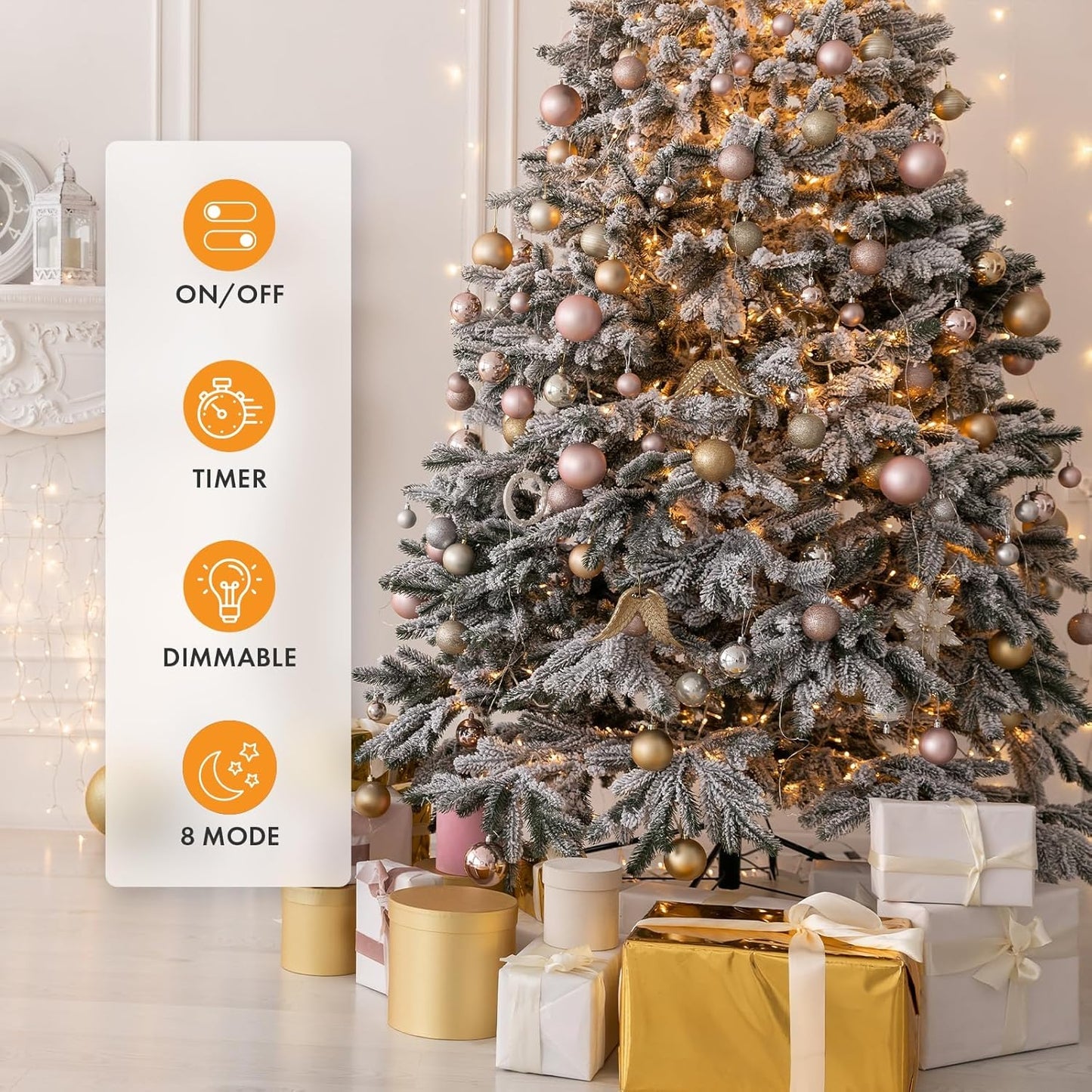 Twinkle Star 10m 100 LED Battery Fairy String Lights, Waterproof Indoor and Outdoor Lights with Timer, Remote, 8 Modes, Dimmable, Warm White