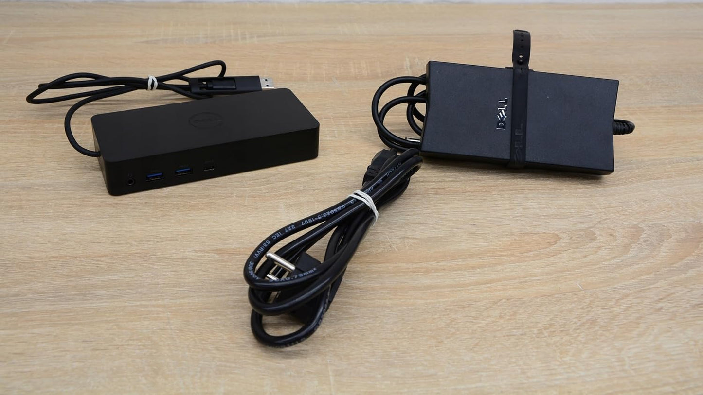 Dell D6000 USB-C Triple Docking Station, Up to Three 4K Displays, UHD 5K, USB 3.0, Gigabit Ethernet, 130-Watt AC Adapter, Charges Laptop Up to 65W