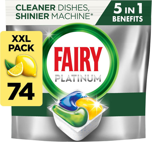 Fairy Platinum Plus All-in-1 Dishwasher Tablets, 125 Pack, Lemon. With anti-dull tech & rinse aid action for a deep clean. Effective in short cycles for sparkling dishes.
