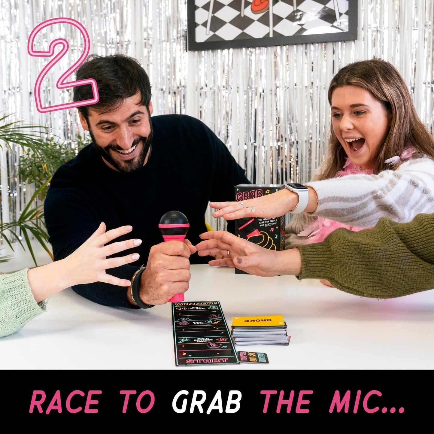 Lucky Egg Grab the Mic Family Karaoke Board Game, 2-10 Players, Ages 8+, 250 Lyrics (125 Cards), for Kids and Family Parties