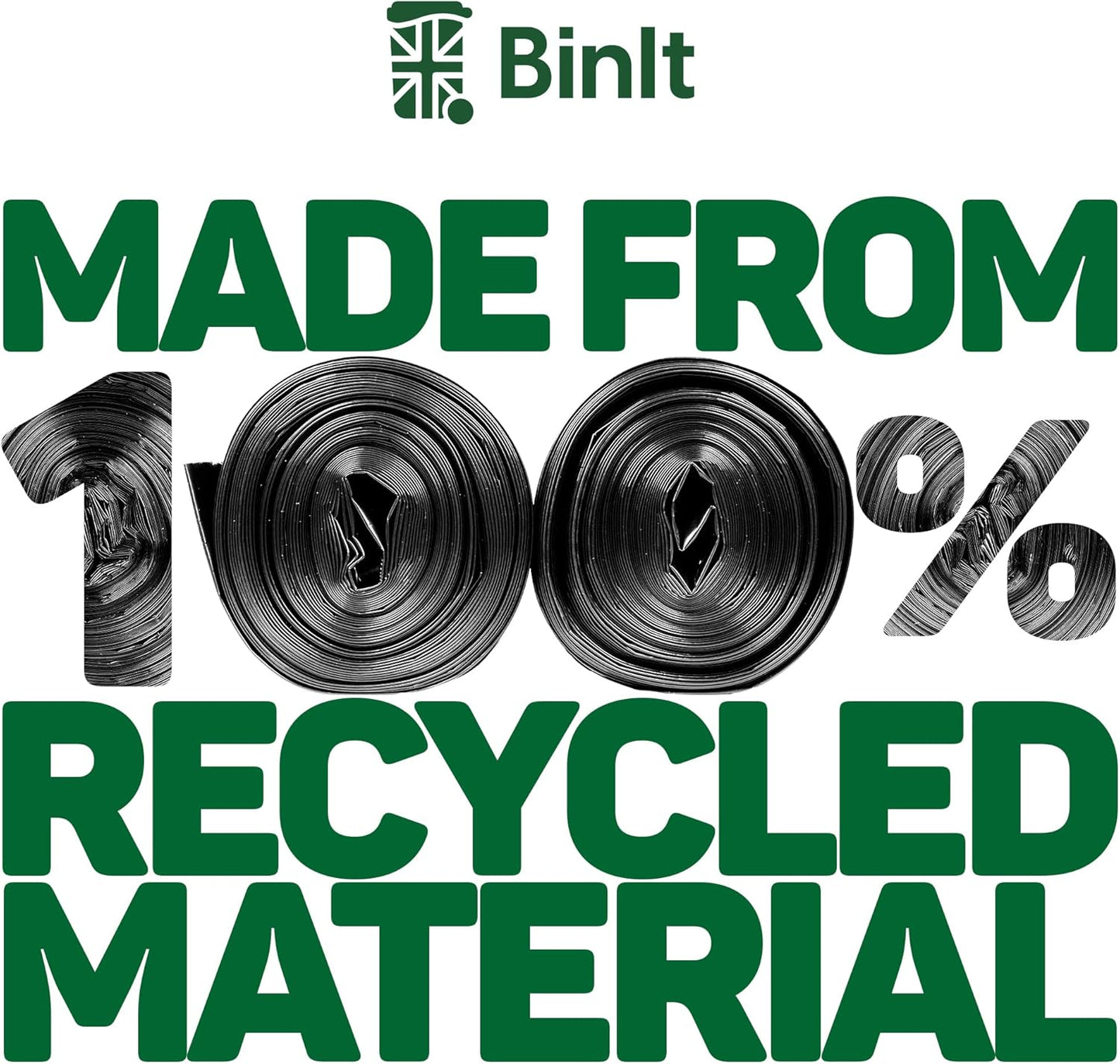 BIN IT 40 Tie Top, Everyday Refuse Sacks, Bin Bags, Bin Liners, 70 Litre, Recycled, Strong, Tear Resistant, 30 μm, Perfect for Every Day Use, Household, Office, Kitchen & Caterers