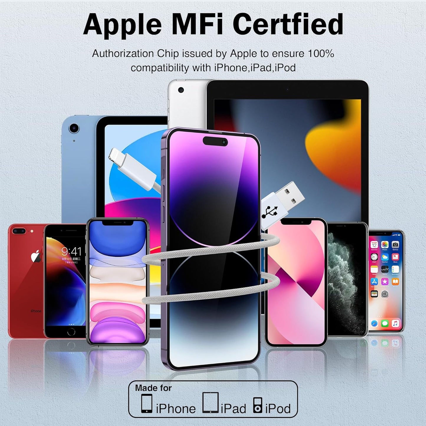 iPhone Charger Cable 2 Pack 2M [Apple MFi Certified] Lightning Cable Fast Charging Cord High Speed Data Sync Apple Charger Cable for iPhone 14 13 12 11 Pro/Pro Max XR XS X 8 7 6 Plus