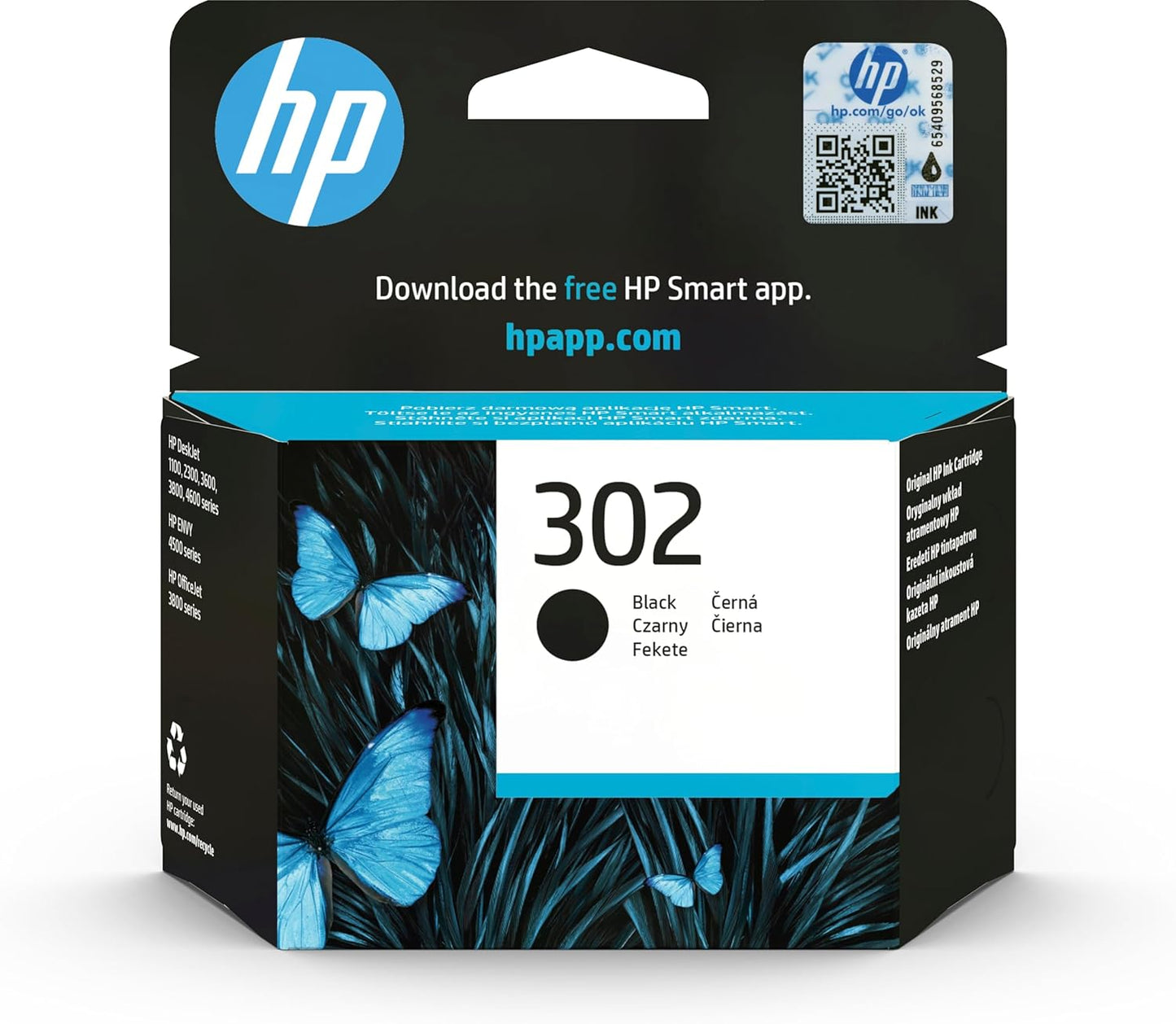 HP F6U66AE 302 Original Ink Cartridge, Black, Single Pack