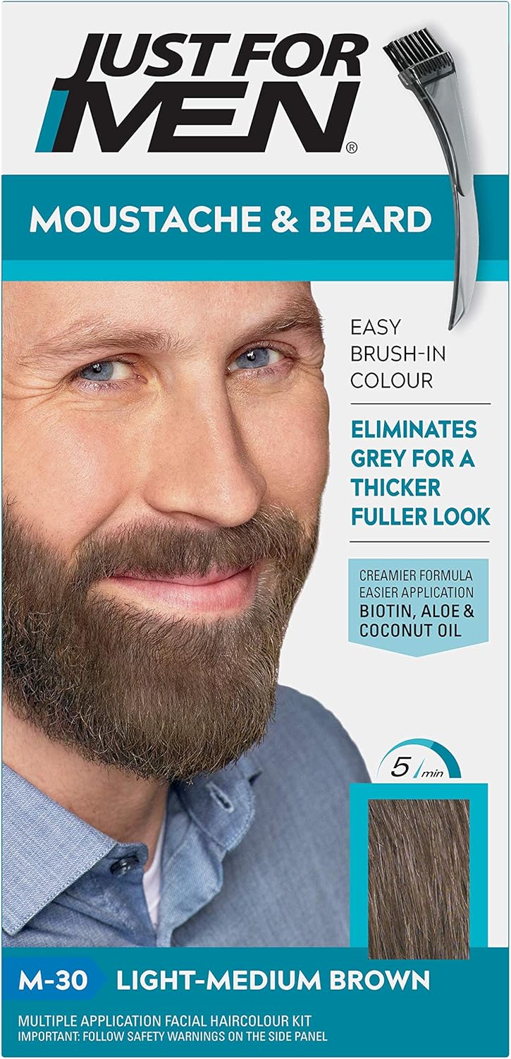 Just for men Moustache & Beard Medium Brown Dye, Eliminates Grey for a Thicker & Fuller Look � M35