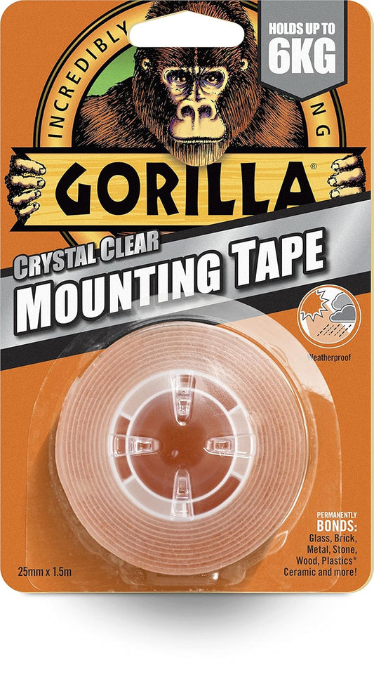 Gorilla Double Sided Mounting Tape Clear 1.5m, Pack of 1