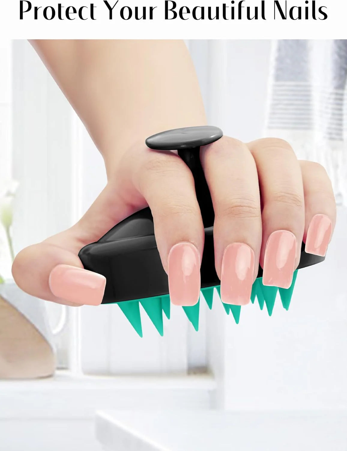 HEETA Scalp Massager Shampoo Brush with Soft Silicone Bristles, Ergonomic Hair Care and Head Massage Brush for Women, Men, and Pets, Black and Turquoise